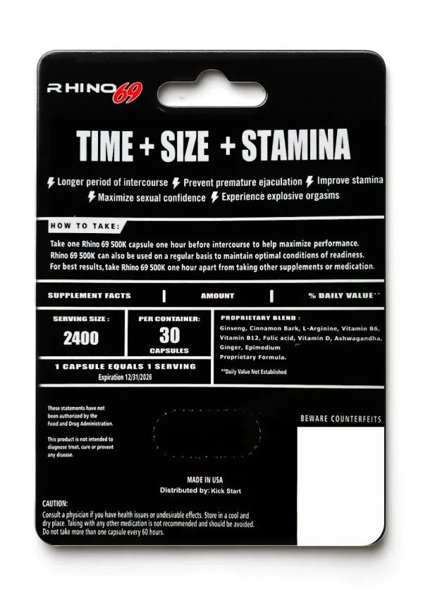 Rhino 69 Super Long Lasting - Fire 500K Titanium Male Enhancement Pill - Image 1