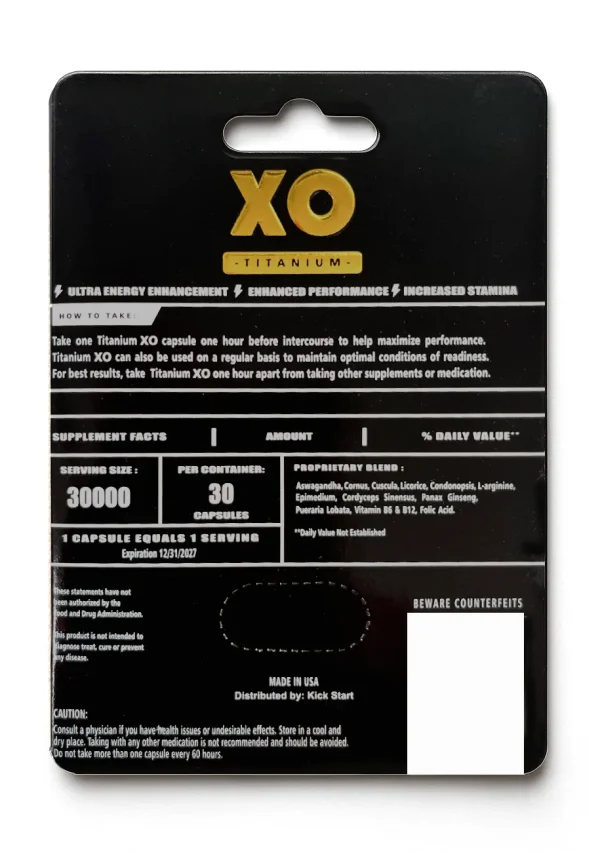 XO Titanium Male Enhancement Pill - Ultra Energy, Performance & Stamina - 1 Capsule Blister Pack - Image 1