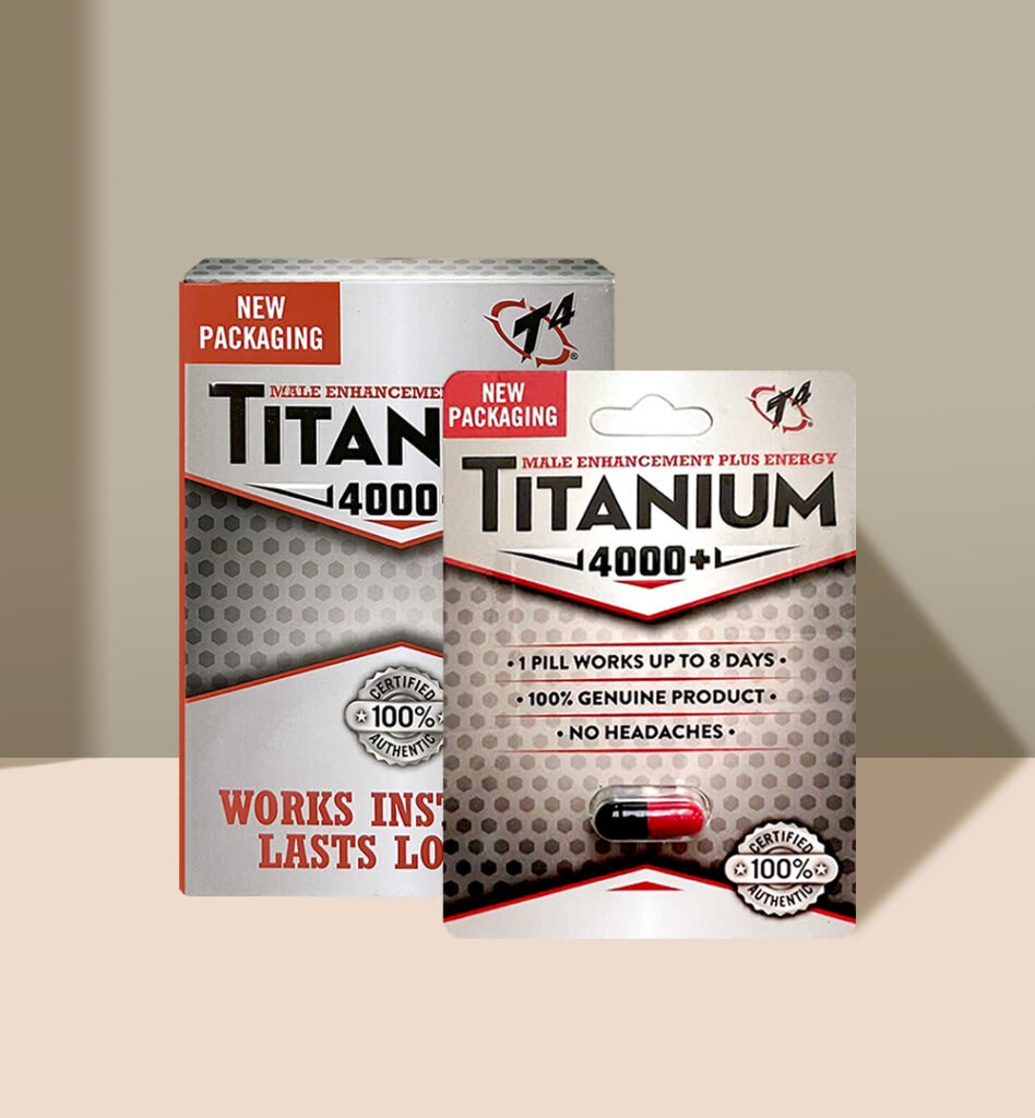 Titanium 4000+ male enhancement packaging with pill visible